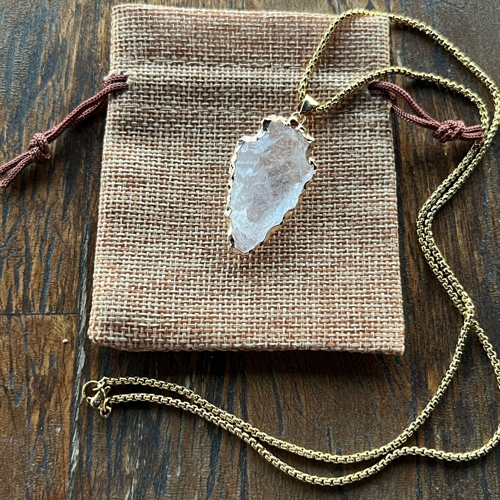 Brand New Clear Quartz Pendant With Gold Plated Chain Clear Quartz Necklace